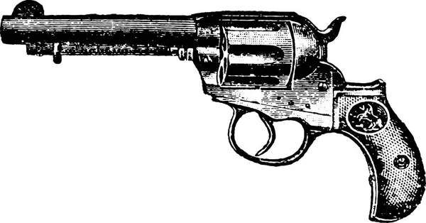 Caliber Double Action Colt Revolver Vintage Engraving Old Engraved Illustration — Vettoriale Stock