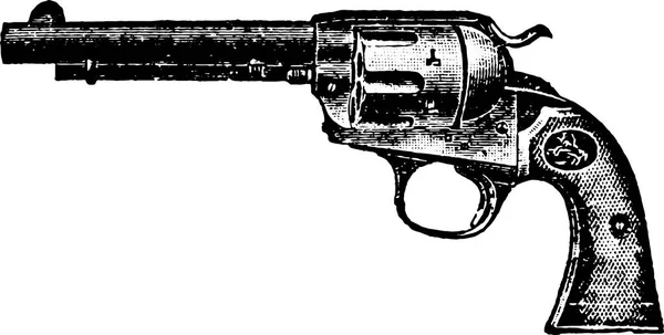 Caliber Single Action Colt Bisley Model Revolver Vintage Engraving Old — Vetor de Stock