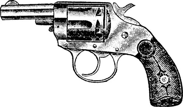 Caliber Double Action Hopkins Allen Revolver Vintage Engraving Old Engraved — Vettoriale Stock
