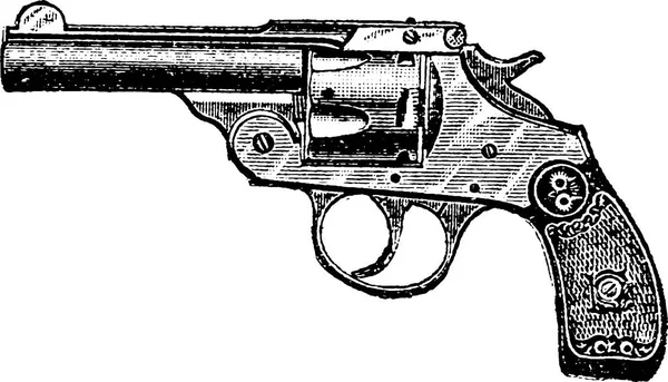 Револьвер Калибра Молот Молот Револьвер Ивер Джонсон Винтажная Гравировка Старая — стоковый вектор