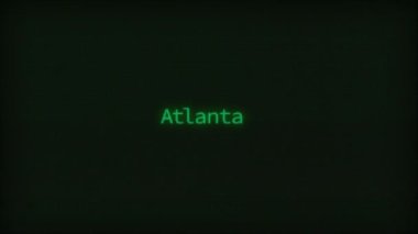 Retro Computer Coding Text Animation Typing Atlanta, CRT Monitor Style. High quality 4k footage.