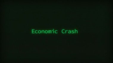 Retro Computer Coding Text Animation Typing Economic Crash, CRT Monitor Style.
