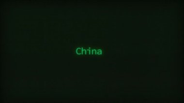 Retro Computer Coding Text Animation Typing China, CRT Monitor Style.