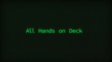 Retro Computer Coding Text Animation Typing All Hands on Deck, CRT Monitor Style