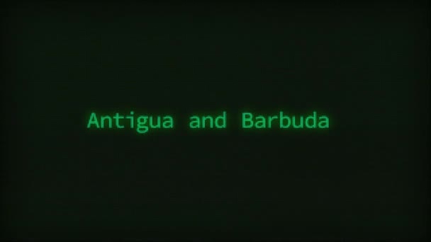 Retro Computer Coding Text Animation Typing Antigua Barbuda Crt Monitor — Vídeos de Stock