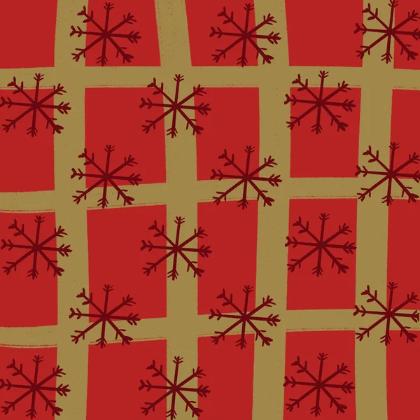 Rotes Gitter Schnee Weihnachten Hintergrund Tapete Textur — Stockfoto