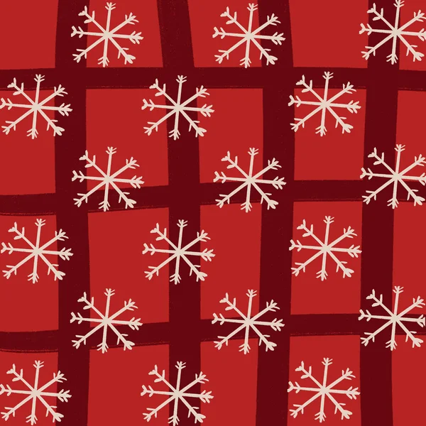 レッドグリッド雪1クリスマスの背景壁紙テクスチャ — ストック写真