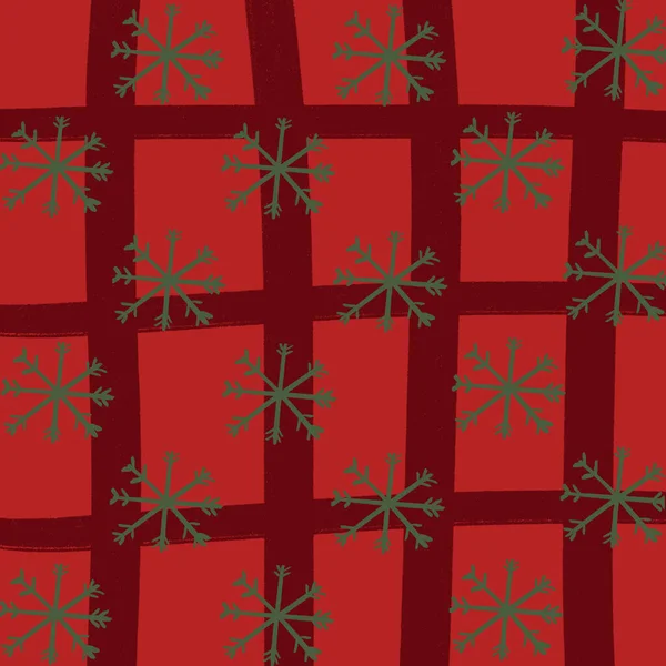 レッドグリッド雪2クリスマスの背景壁紙テクスチャ — ストック写真