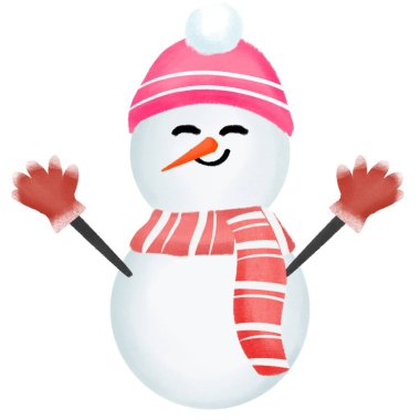 Kırmızı eşarplı şapkalı kardan adam.