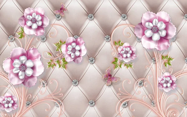 Tapety Růžové Šperky Květiny Růžové Kůže Pozadí Nástěnné Malby — Stock fotografie
