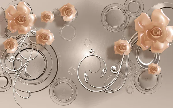 3d wallpaper jewelry brown flowers on glass background mural