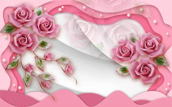 3d wallpaper pink jewelry flowers on pink frame background mural