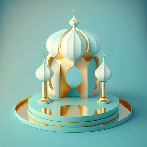 Realistic 3d modern islamic background of futuristic mosque with podium scene and stage for product display