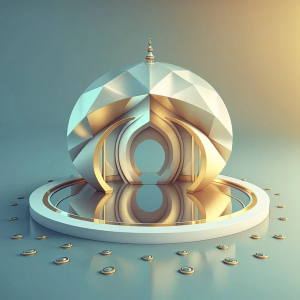 Realistic 3d modern islamic background of futuristic mosque with podium scene and stage for product display