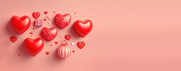 Shiny red heart on a festive Valentine's Day banner background