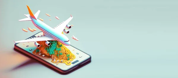 3D Illustration of Plane travel and tour for banner and background