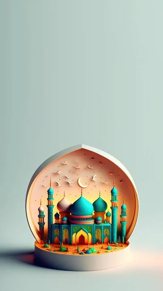 Digital 3D Illustration of Ramadan Mosque Instagram Story