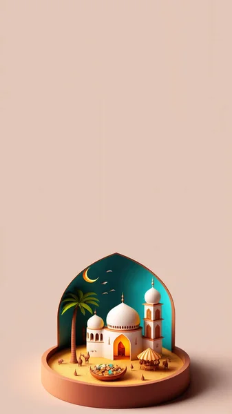 Digital 3D Illustration of Ramadan Social Media Post Background