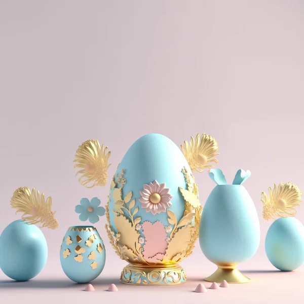 Easter Card Background with 3D Easter Eggs and Floral Ornament