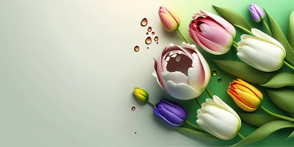 Nature Illustration of a Tulip Flower Blooming and Leaf