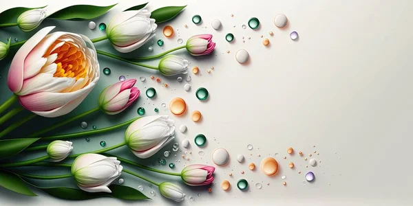 Realistic Nature Flower Illustration of a Tulip Bloom and Green Leaf