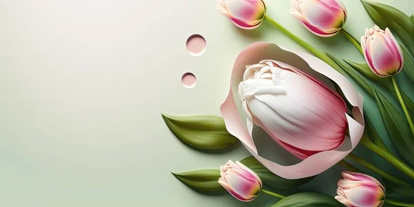 Realistic Nature Flower Illustration of a Tulip Bloom and Leaves