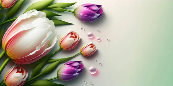 Realistic Nature Illustration of a Tulip Flower Bloom and Leaves