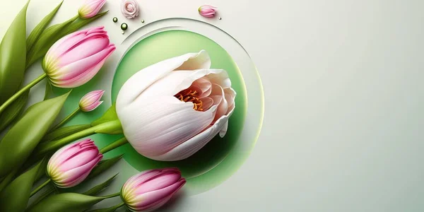 Realistic Flower Illustration of a Tulip Blooming and Leaf
