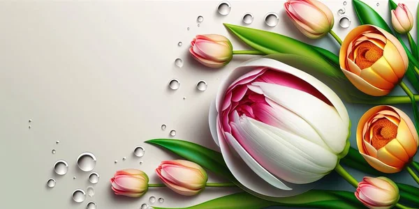 Realistic Illustration of a Tulip Flower Blooming and Leaves