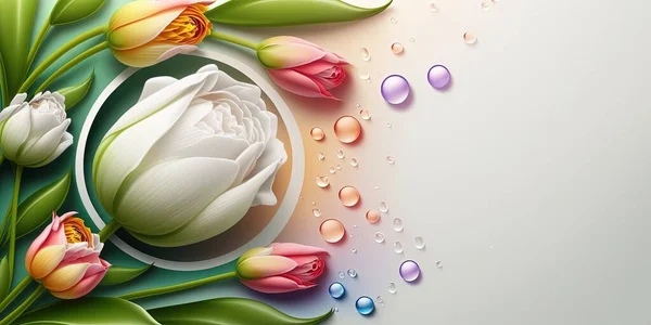 Realistic Nature Illustration of a Tulip Bloom and Green Leaf