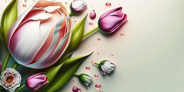 Realistic Nature Illustration of a Tulip Flower Blooming and Leaf