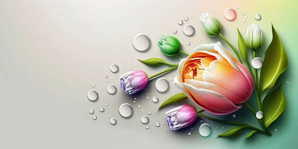 Realistic Illustration of a Tulip Bloom and Green Leaf