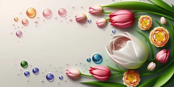 Realistic Illustration of a Tulip Bloom and Leaves
