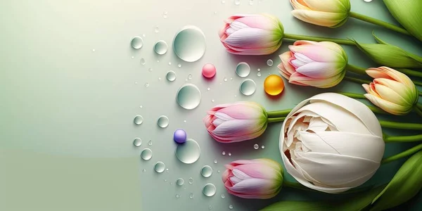 Nature Illustration of a Tulip Flower Bloom and Leaf