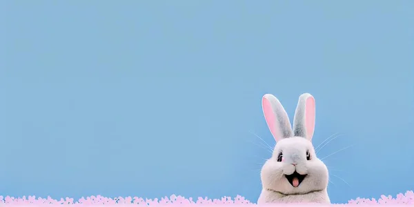 cute animal pet rabbit or bunny white color smiling and laughing isolated with copy space for easter banner
