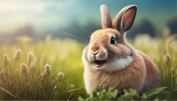 cute animal pet rabbit or adorable bunny on the lawn for easter