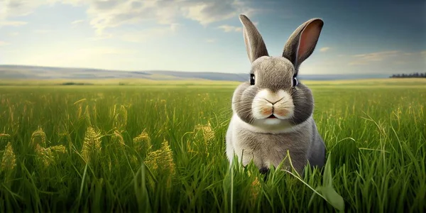 cute animal pet rabbit or adorable bunny on the grass for easter