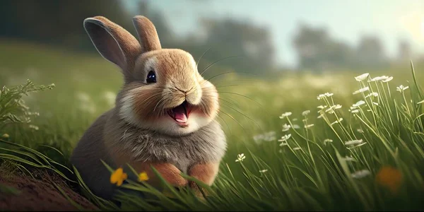 cute animal pet rabbit or adorable bunny on the grass for easter background