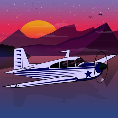 Vector illustration plane. Flight by plane on resting. Wallpaper on phone