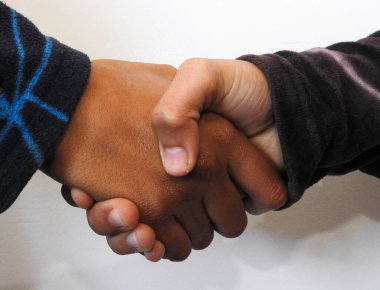hands of a man with an inscription isolated on a white background