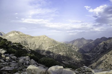 güzel dağ ve orman, arka planda güzel manzara; yüksek atlas dağları, Fas