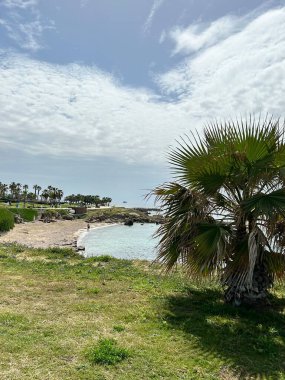 Mavi gökyüzü olan kumsal.