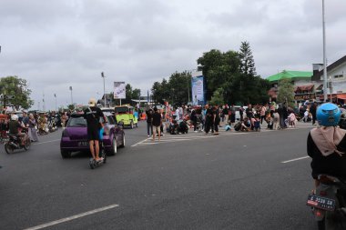 Semarang, December 2022. The atmosphere of the Tegal city square in the afternoon with many tourists visiting.