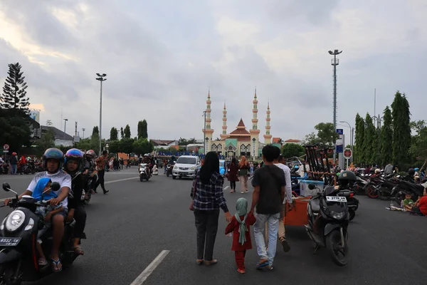 Semarang, December 2022. The atmosphere of the Tegal city square in the afternoon with many tourists visiting.
