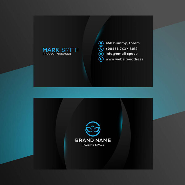 vector abstract black business card template  with blue shade 