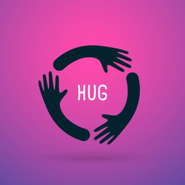 Eller daire şeklindeki vektör illüstrasyonunda sarılırlar