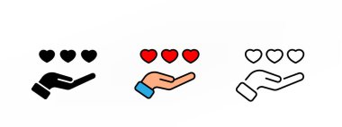 El ele tutuşan kalp şekli basit çizgi çizimi, kavramsal simge