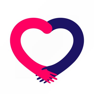 Kalp şeklindeki kavramsal ikon illüstrasyonunda el sıkışma