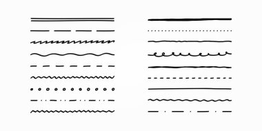 Set of hand drawn direct lines in different styles illustration