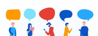 Onların üzerinde konuşma kabarcıkları olan insanlar.